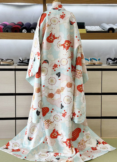 七五三 正絹四つ身着物 絞り 刺繍 長襦袢セット 7歳用 七五三着物