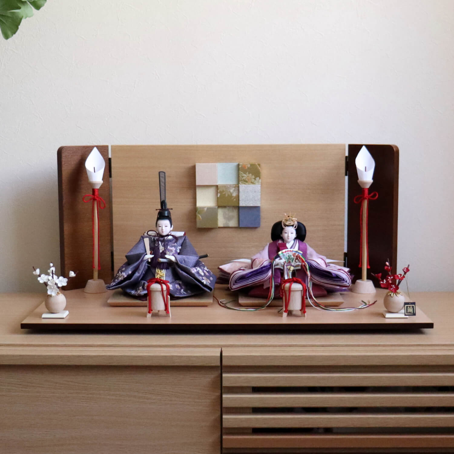 内閣総理大臣賞受賞作家 松宝作 25号 芥子 つむぎ桜刺繍 屏風 繭玉紅白