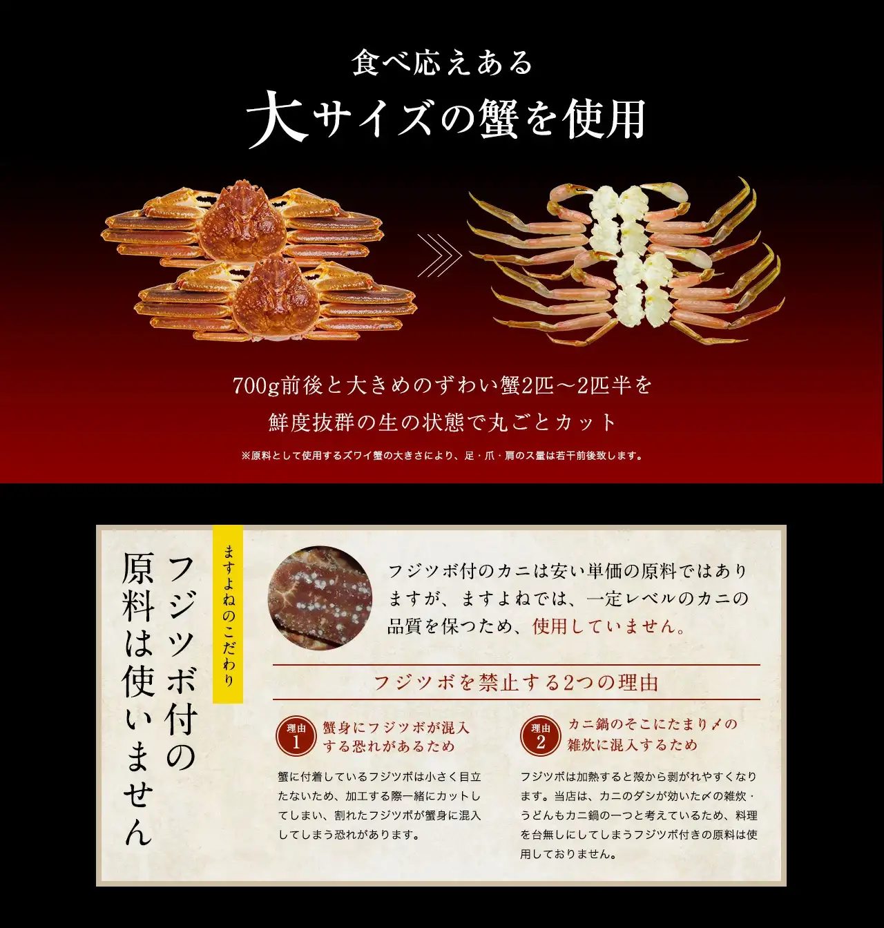 特大3L！お刺身OK カット済み生本ずわい蟹 2.4kg(1.2kg×2箱)