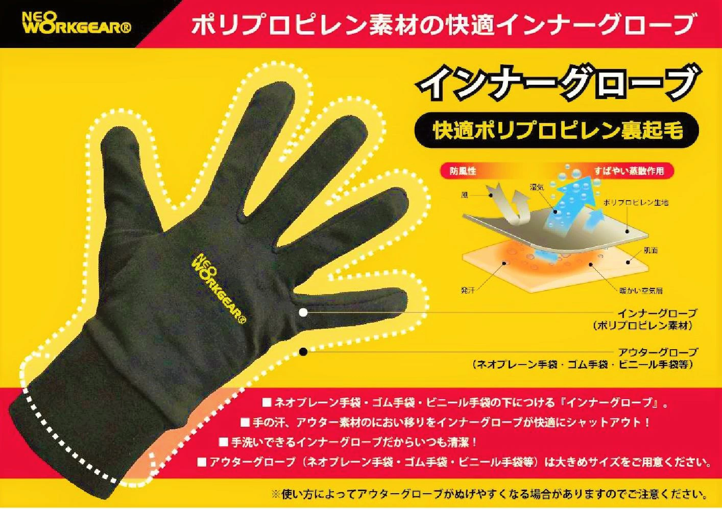 ポリプロピレンインナーグローブ 4050 防寒 グローブ ブラック SS M L