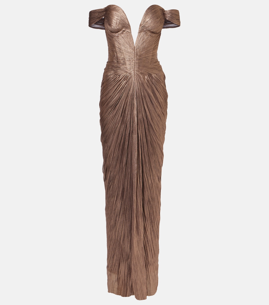 Tia draped off-shoulder corset gown in gold - Maria Lucia Hohan