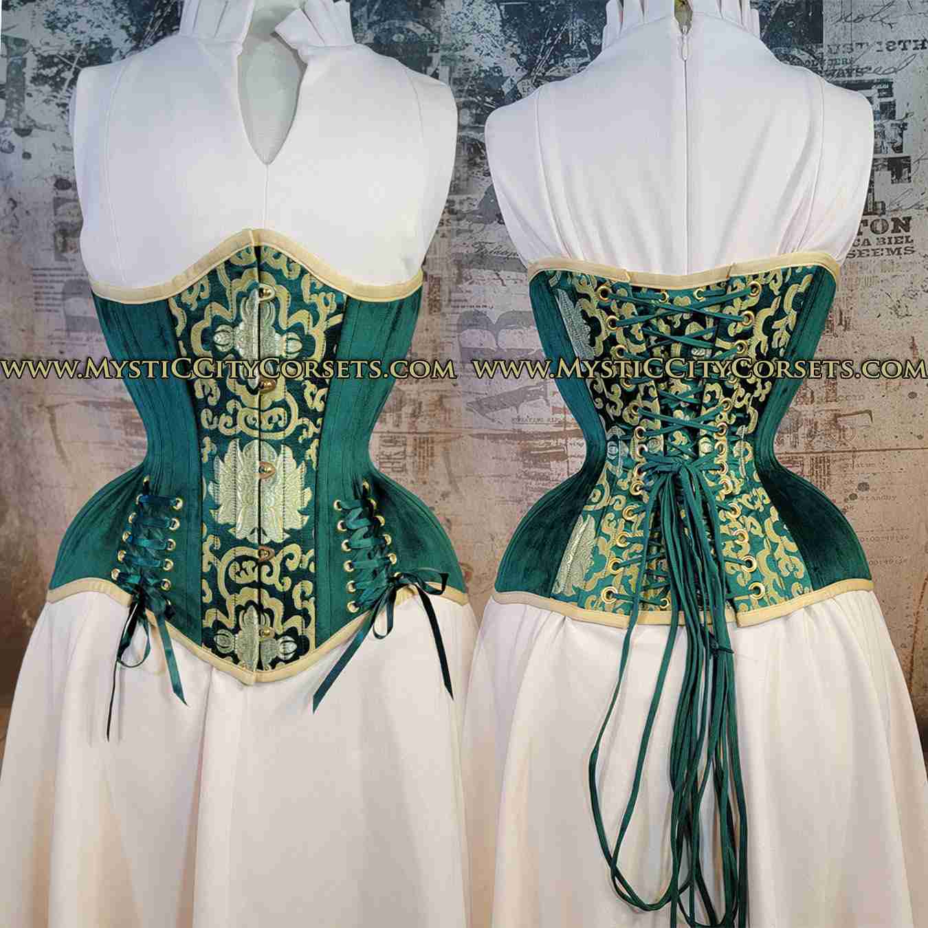 Corset MCC110 green gold brocade Underbust Corset