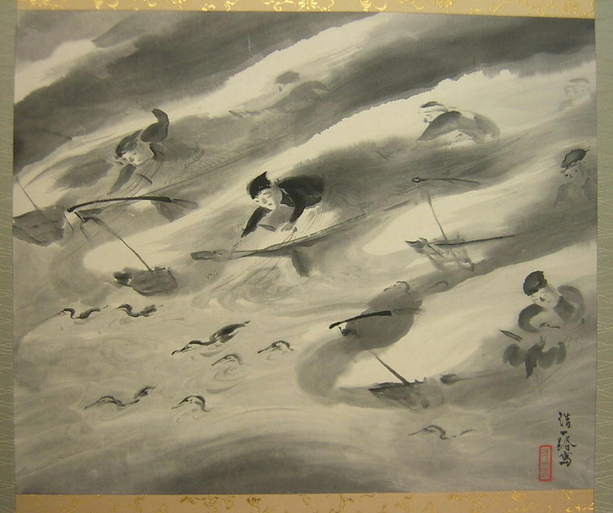 近藤浩一路【淀城跡の月】水墨画 紙本 掛軸 共箱 近藤浩一路【淀城跡の