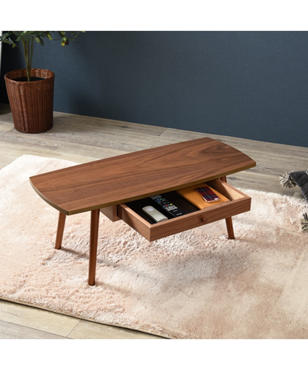 木目が美しい天然木突板の引き出し付きテーブル（スクエア） 通販