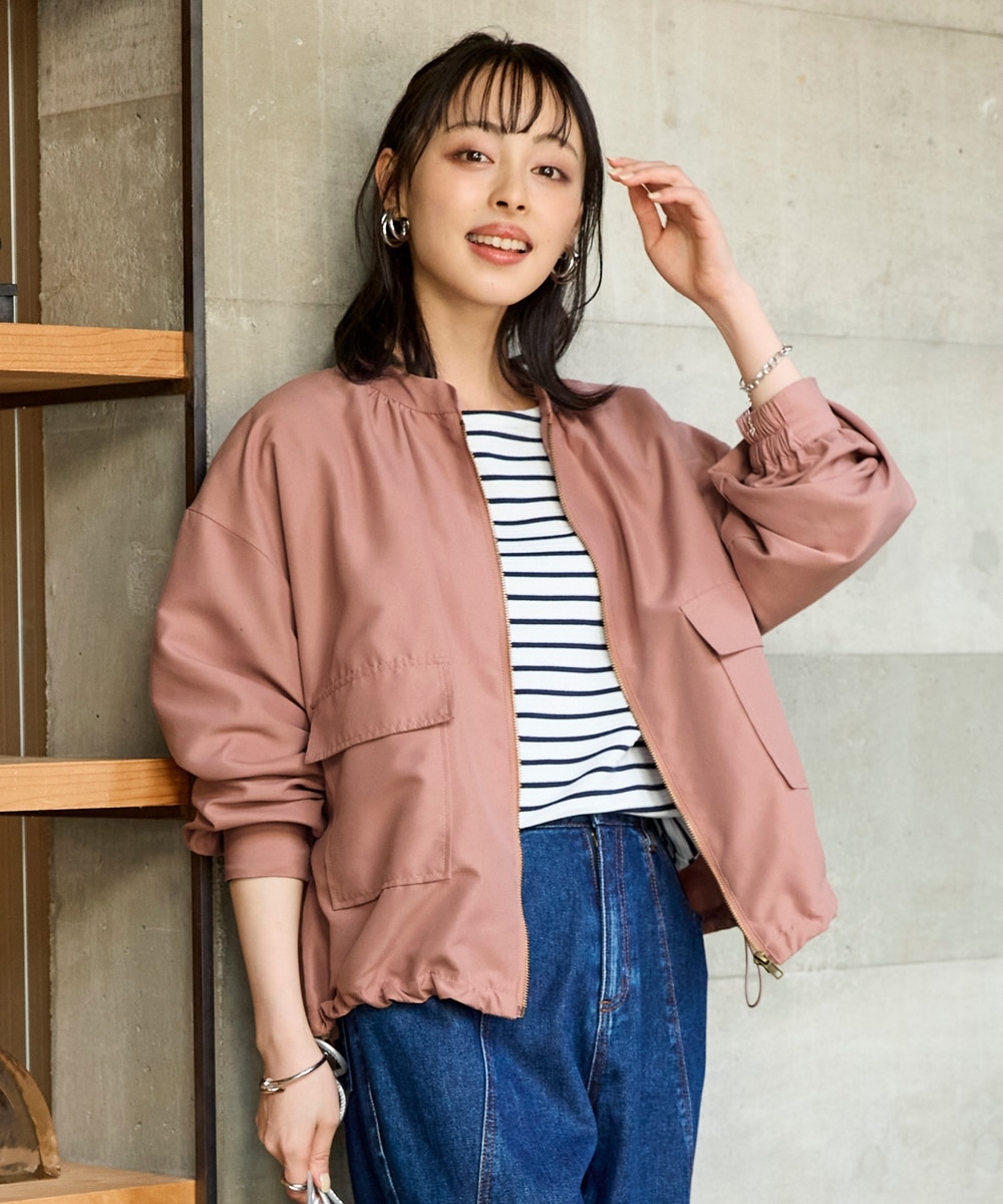 大きいサイズ ノーカラーゆるシルエットビッグポケットブルゾン 通販