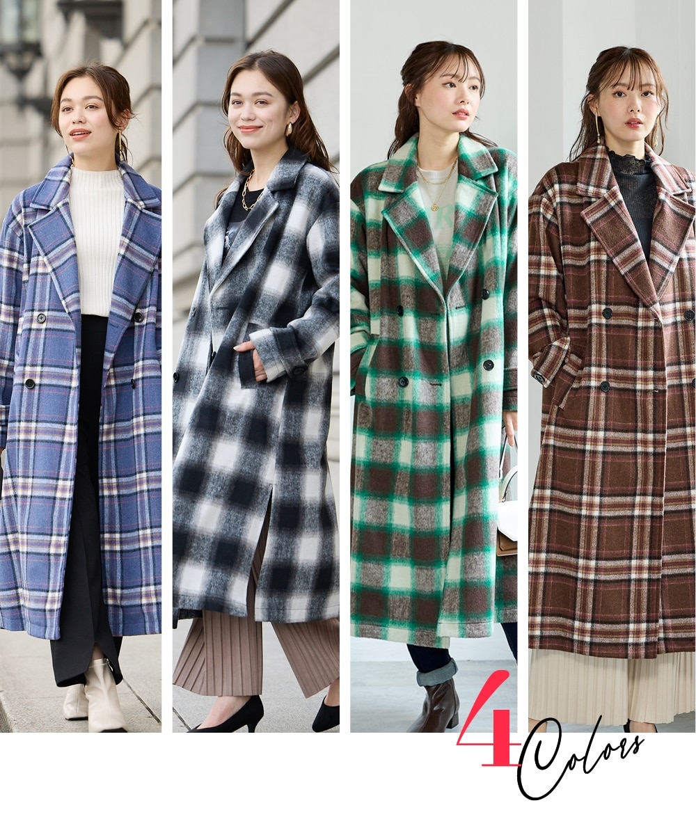 大きいサイズ シャギーチェックサイドスリットチェスターコート 通販