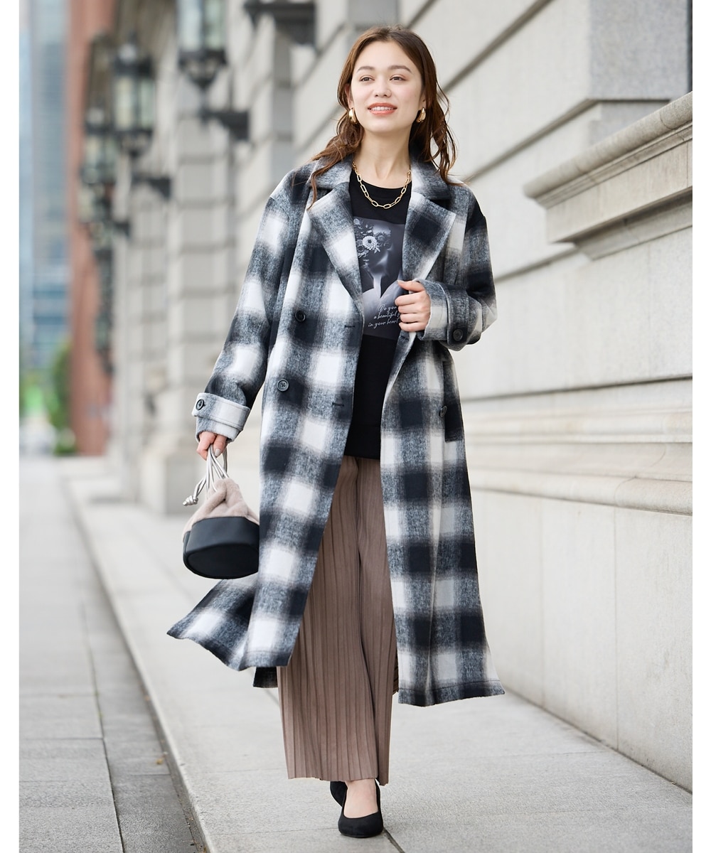 大きいサイズ シャギーチェックサイドスリットチェスターコート 通販