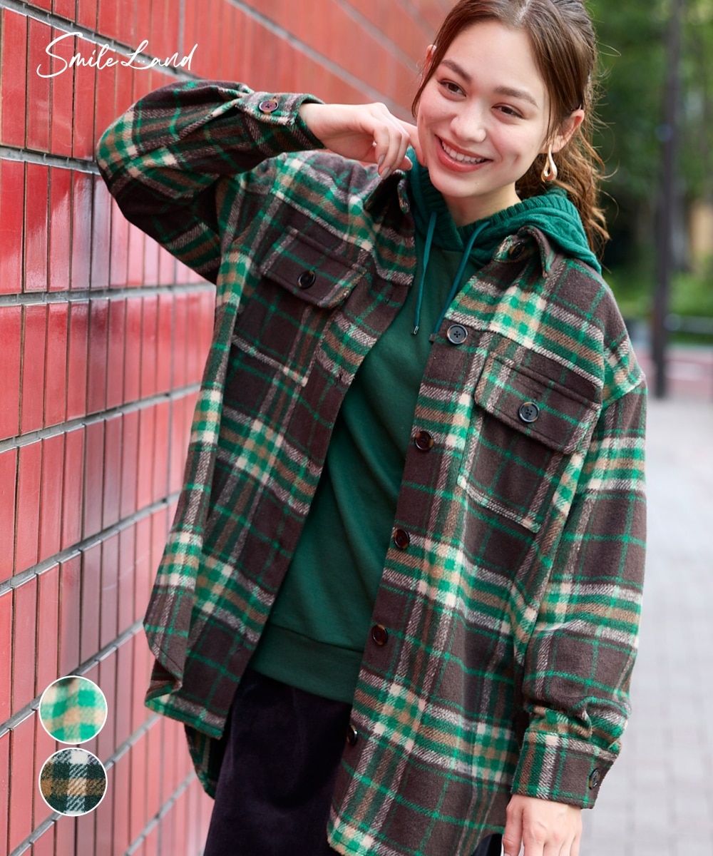 大きいサイズ シャギーチェックシャツジャケット 通販【ニッセン】