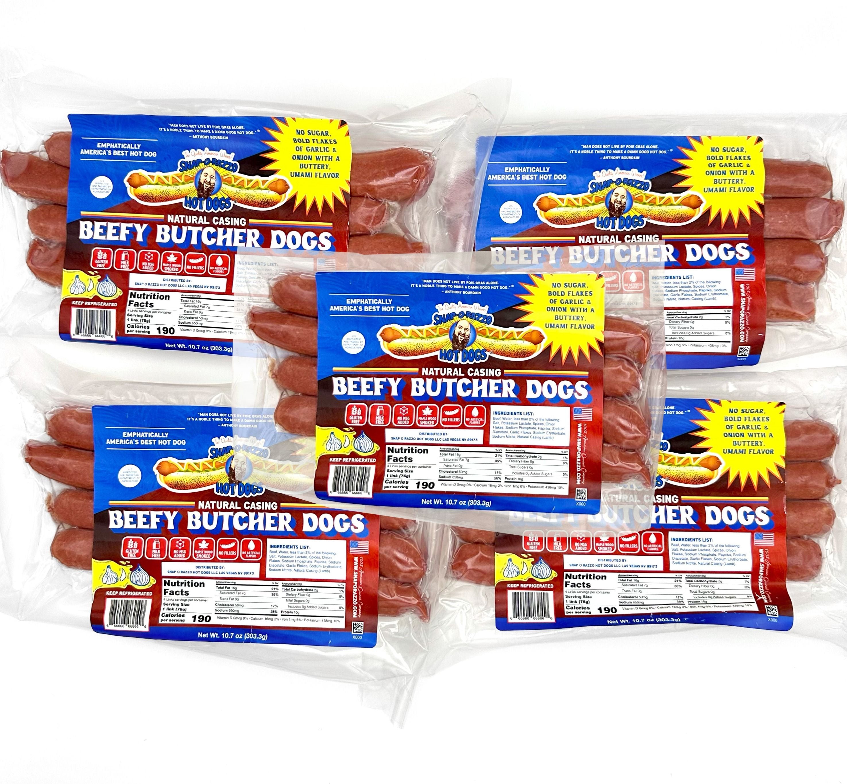 Natural Cased Beefy Butcher Dogs (5 Packs) | Snap-O-Razzo – Snap-O