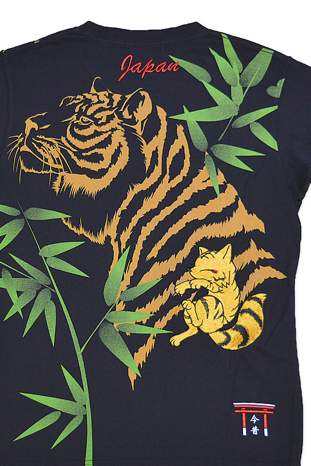 竹虎狐半袖Tシャツ 今昔 KJ-26017 和柄 和風 きつね キツネ トラ