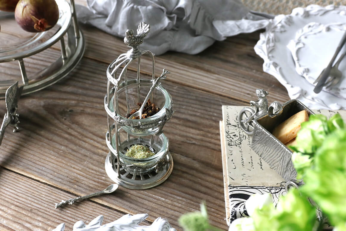 Pewterスパイスホルダー&スプーンBird Cage