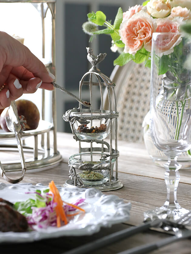 Pewterスパイスホルダー&スプーンBird Cage