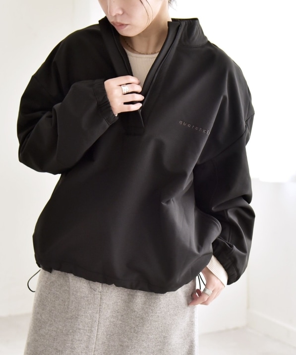 quaranciel:〈洗濯機可能〉ハーフ ジップ ロゴ 刺繍 ドロスト プル