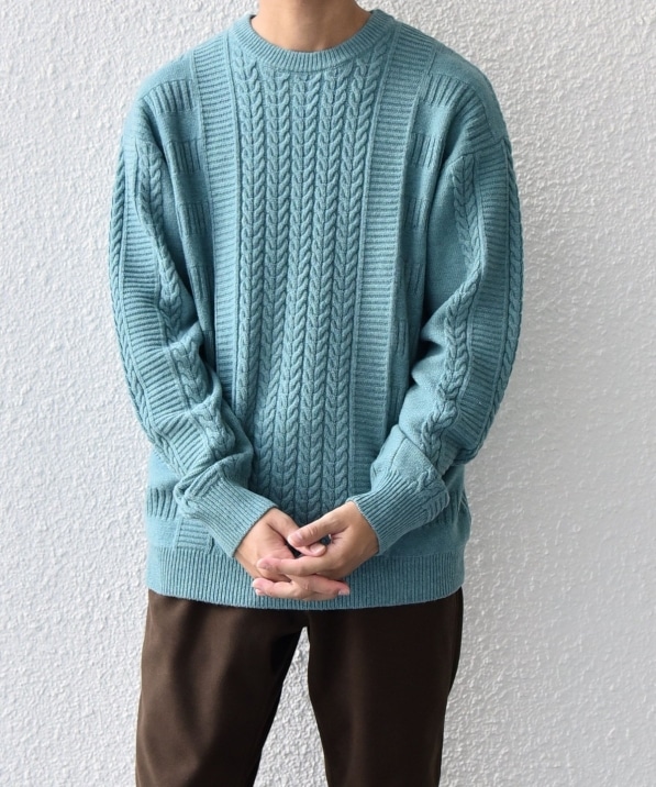 SHIPS any:〈手洗い可能〉アラン / ガーター 編み リラックス クルー