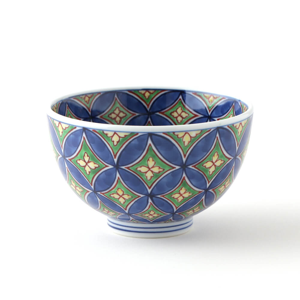 染錦七宝紋（緑） 飯碗 ｜ 有田焼の源右衛門窯公式オンラインショップ