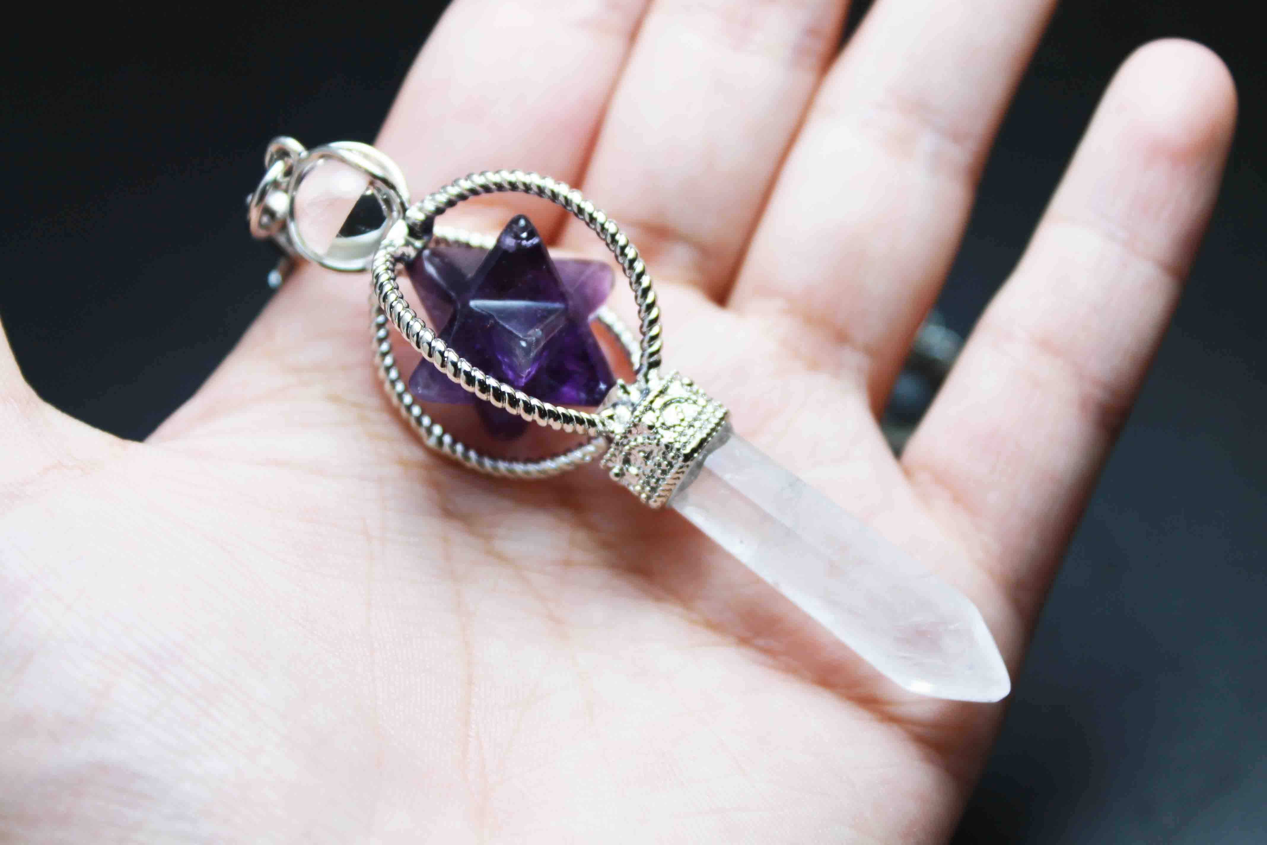 ペンデュラム アメジスト 水晶 マカバスター入り 振り子 ダウジング