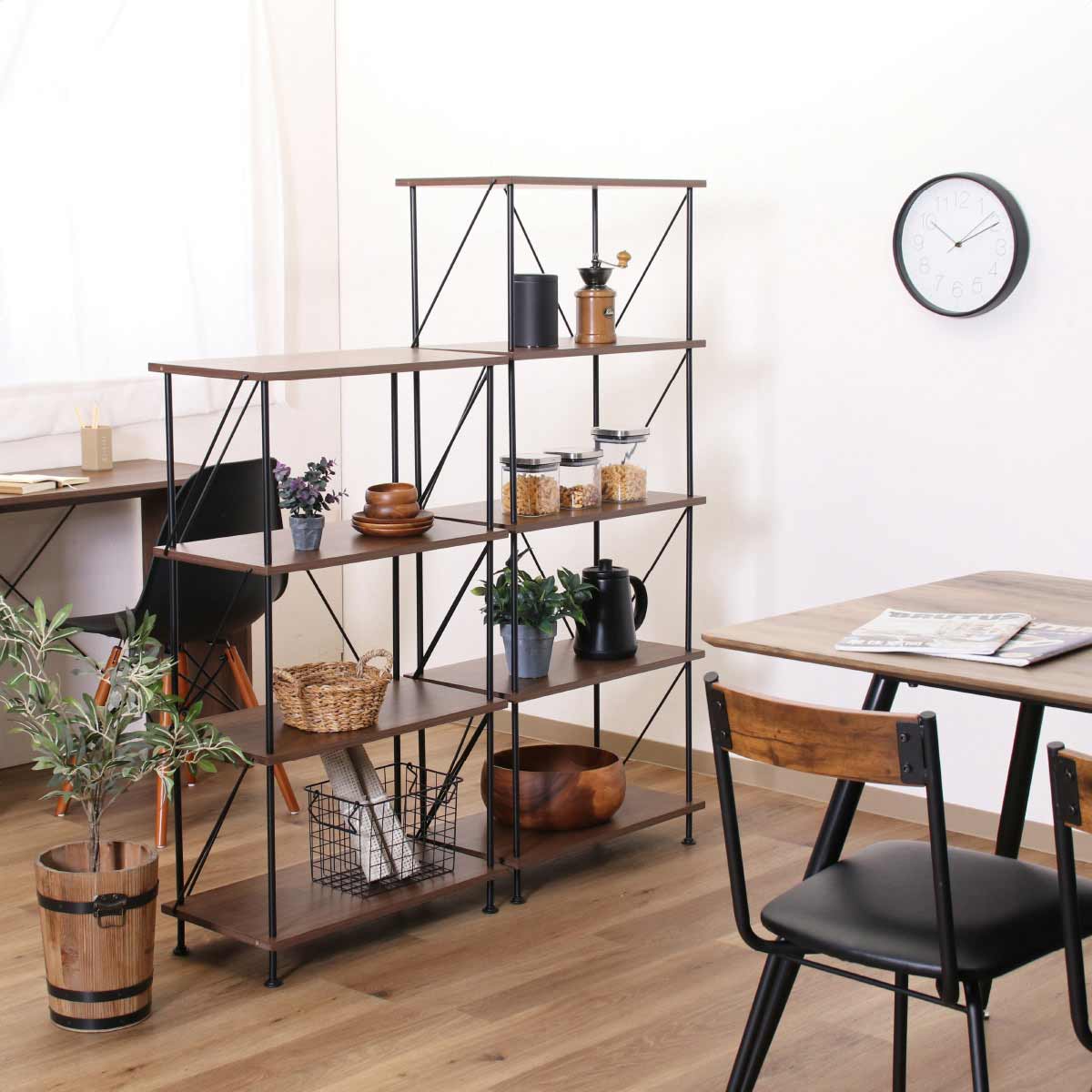 EZBO ツイストロック オープンラック ミドルブラウン 4段