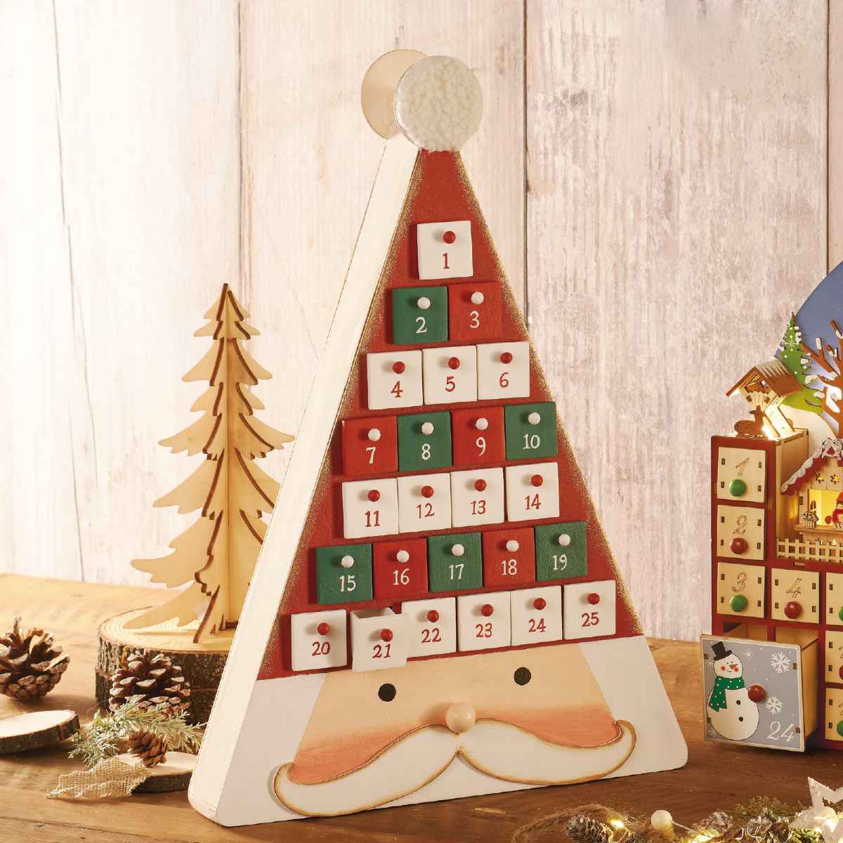 木製アドベントカレンダー サンタ 幅32.5cm