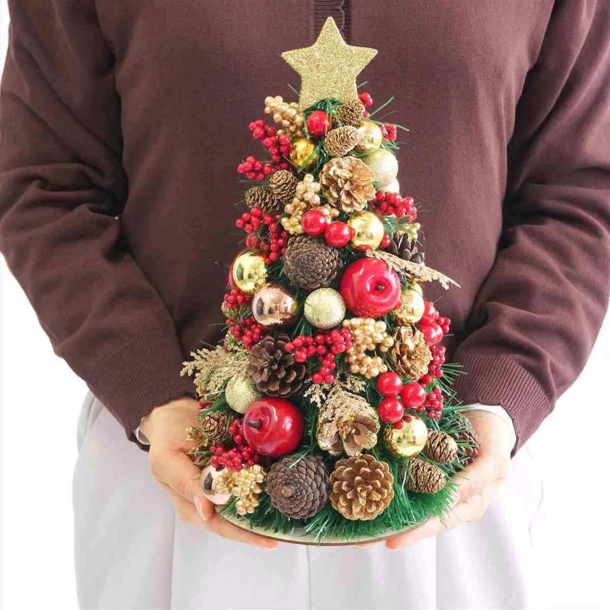 ミックス卓上ミニツリー30cm ナチュラルレッド