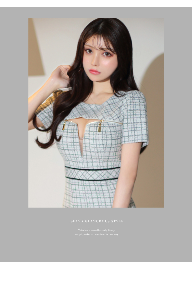 XS-Lサイズあり【Glossy/グロッシー】袖付き/ ツイードニット