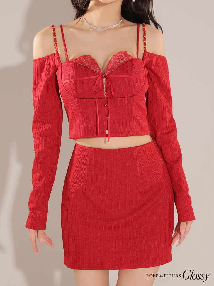 XSサイズあり【Glossy/グロッシー】長袖/ オフショル/ 紐リボン