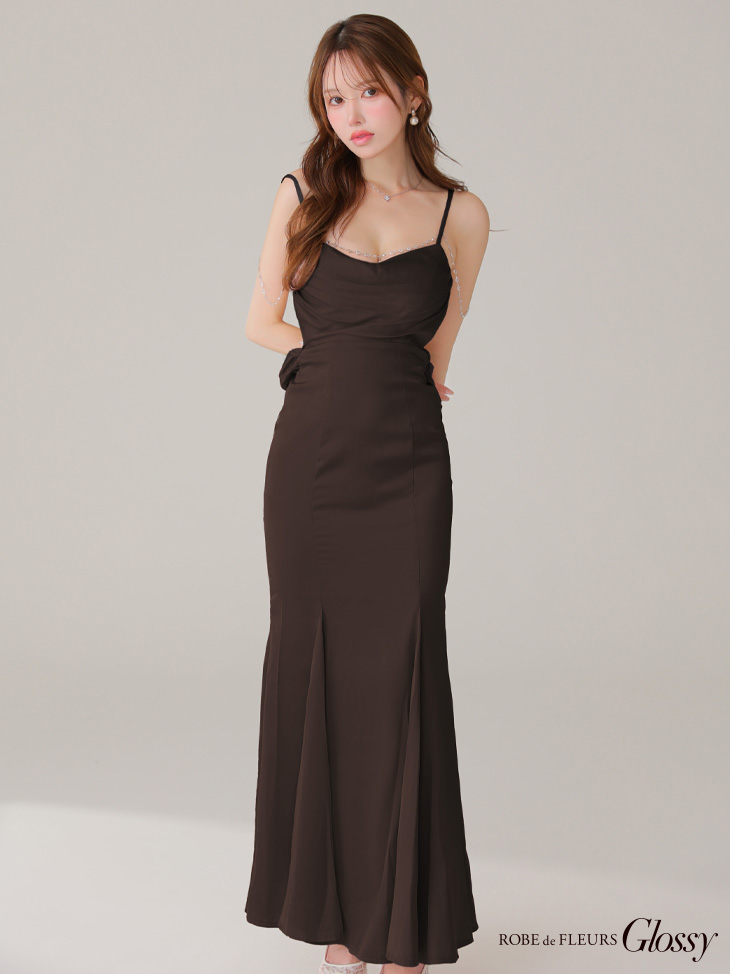 XSサイズあり【Glossy/グロッシー】サテン/ バストビジュー/ ロング