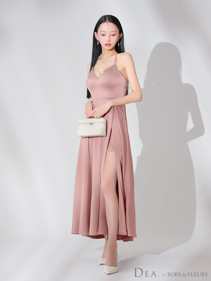 Lサイズあり【DEA./ディア】バストビジュー/ スリット/ サテン/ キャミ