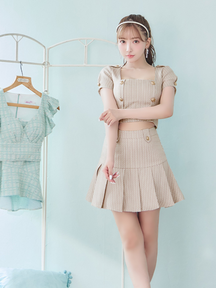 an /アン】ツイード/ ボタン/ ショートスリーブ/ 袖あり/ セットアップ