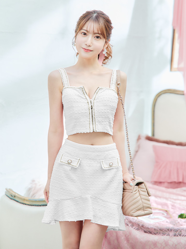 XSサイズあり【an /アン】 ツイード/ セットアップ/ フロントジップ