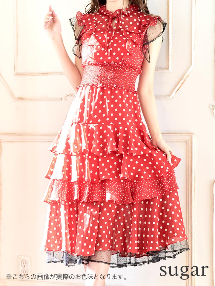 ERUKEI エルケイ】ドット/ 膝丈/ / ワンピース/マキシ/フリルデザイン