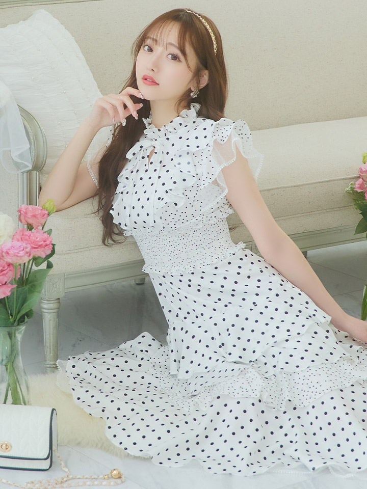 ERUKEI エルケイ】ドット/ 膝丈/ ワンピース/マキシ/フリルデザイン