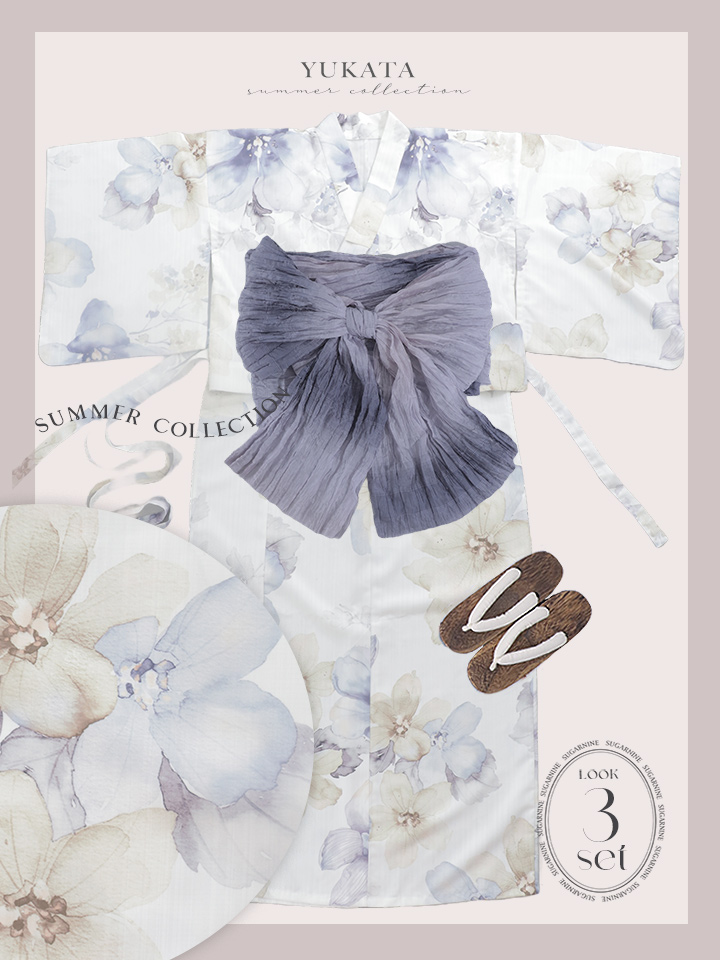 即日発送】セパレートタイプ シャーベットフラワー牡丹浴衣【浴衣4点
