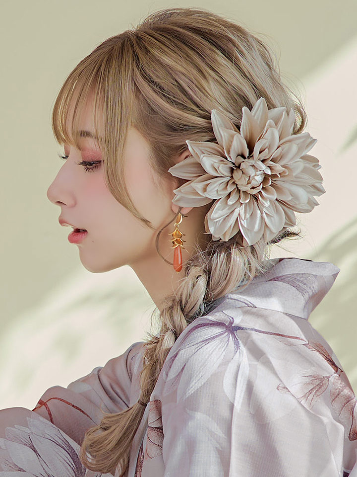 即日発送！】【浴衣】ホワイトフラワーブラウン浴衣 【浴衣3点セット