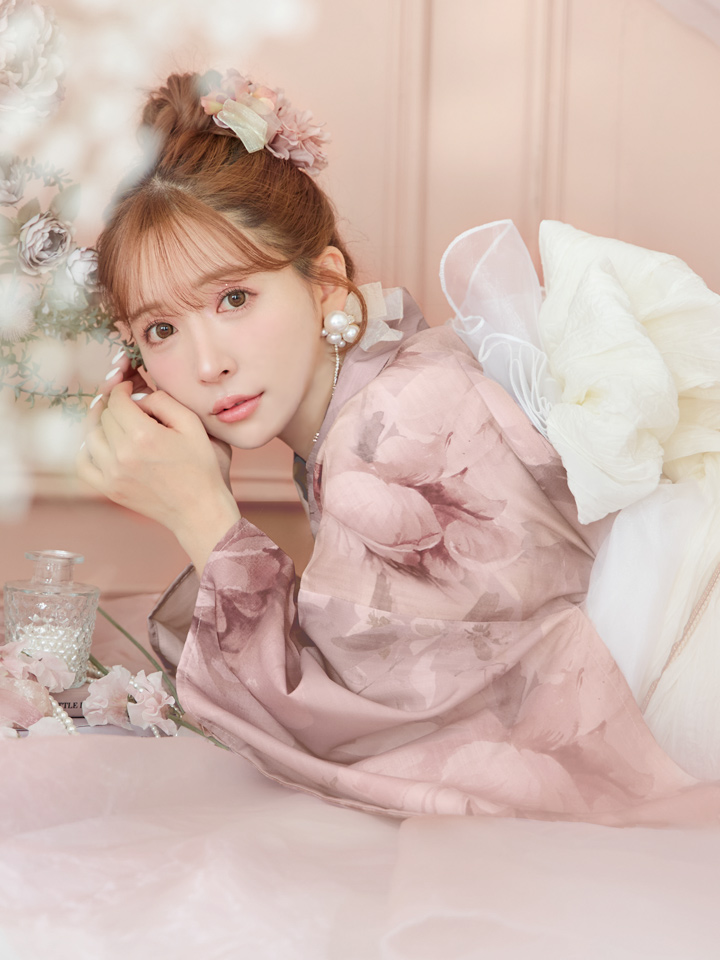 即日発送】アンティークフラワーピンク浴衣【浴衣3点セット 浴衣/帯