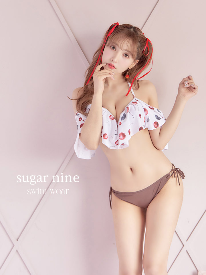 即日発送】【ビキニ】【水着】フリルショルダーさくらんぼビキニ[FB01