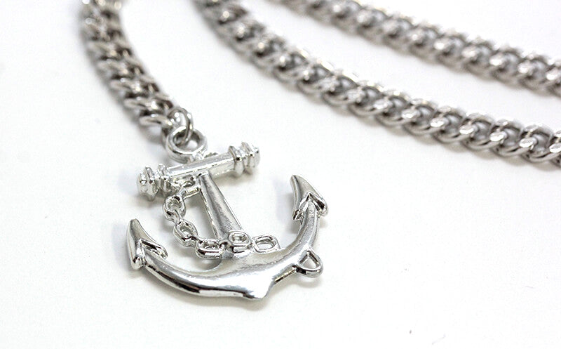 懐中時計用ダブルアルバートチェーン 錨チャーム付きシルバーカラー