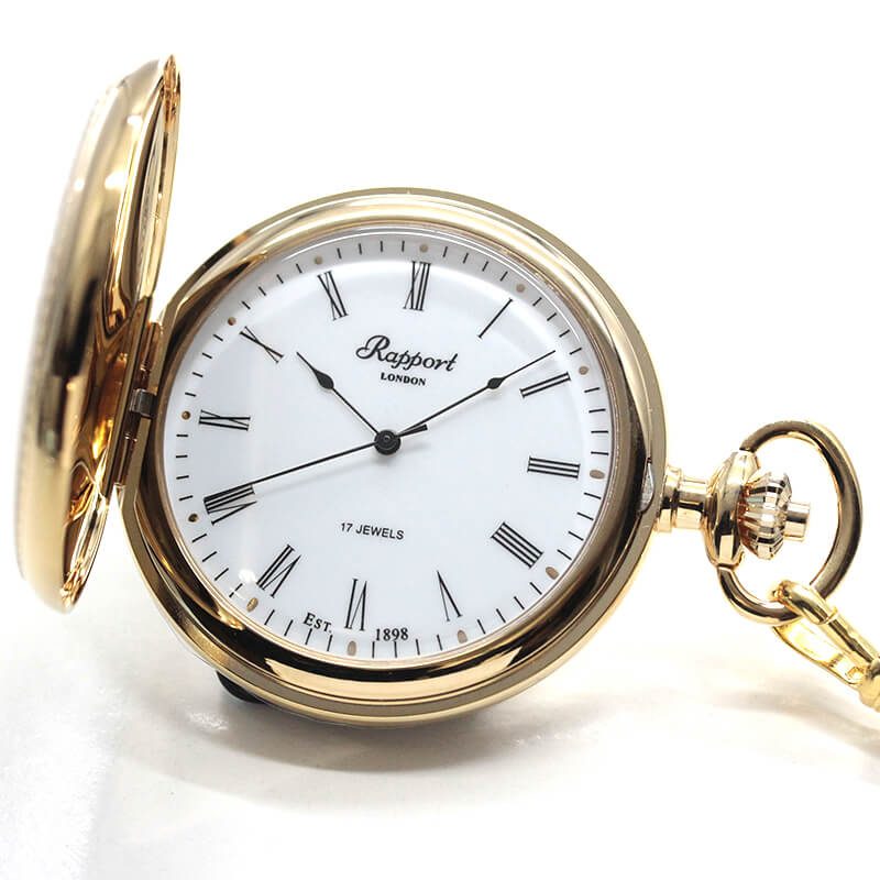 ラポート/Rapport/手巻き式 ゴールドカラー シースルーバック 懐中時計