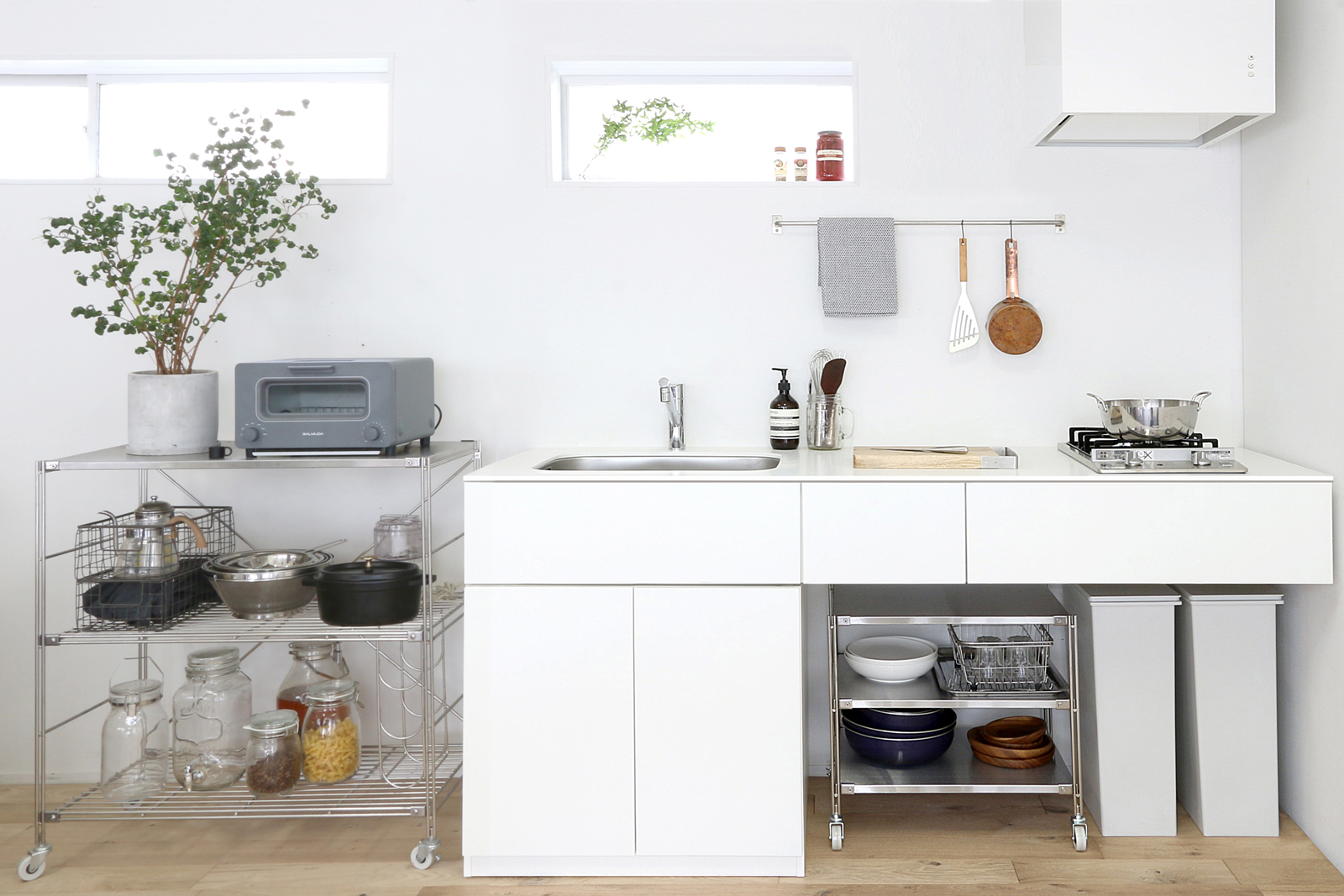 ホワイトミニマルキッチン W1200×D550 | KB-KC013-02-G183 | キッチン