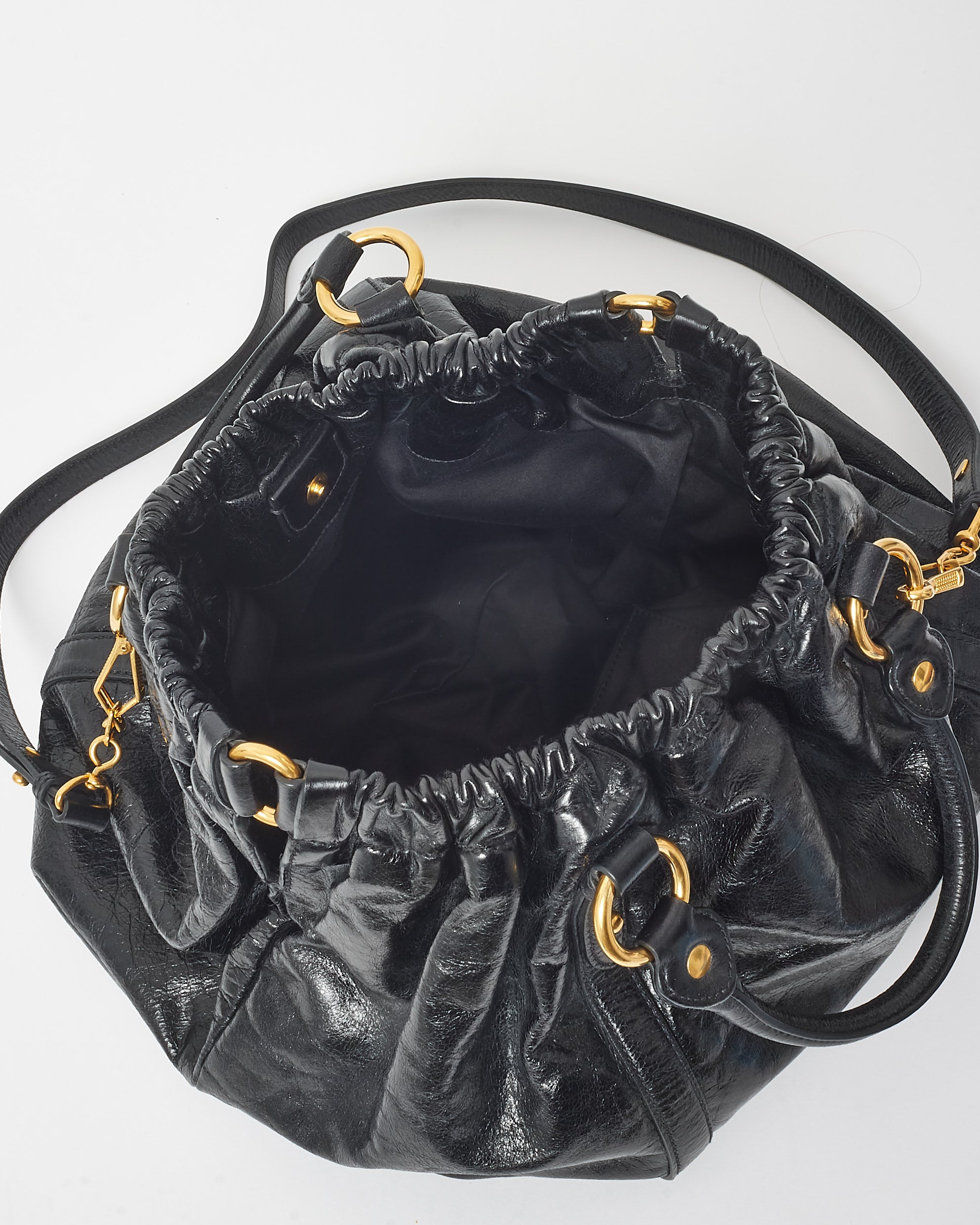 Buy Miu Miu Vintage Black Vitello Leather Rushed Slouch 2Way Bag