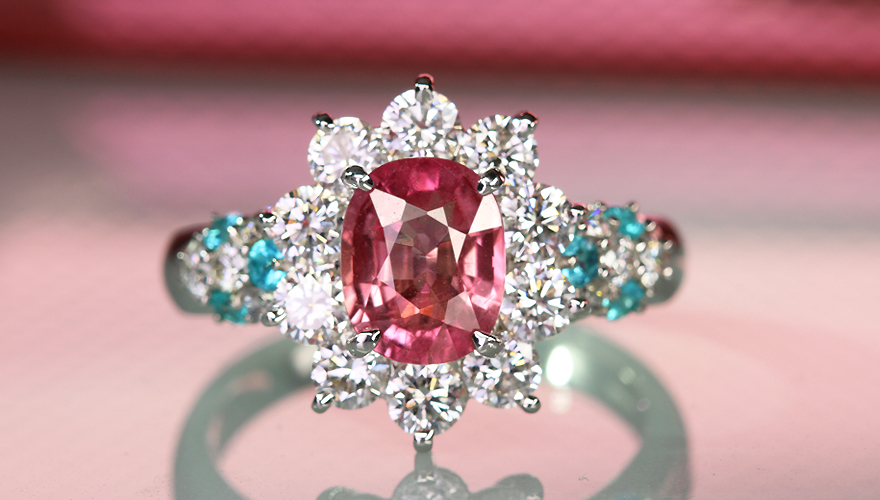 パパラチアサファイア 1.74ct パライバトルマリン 0.16ct ダイヤモンド
