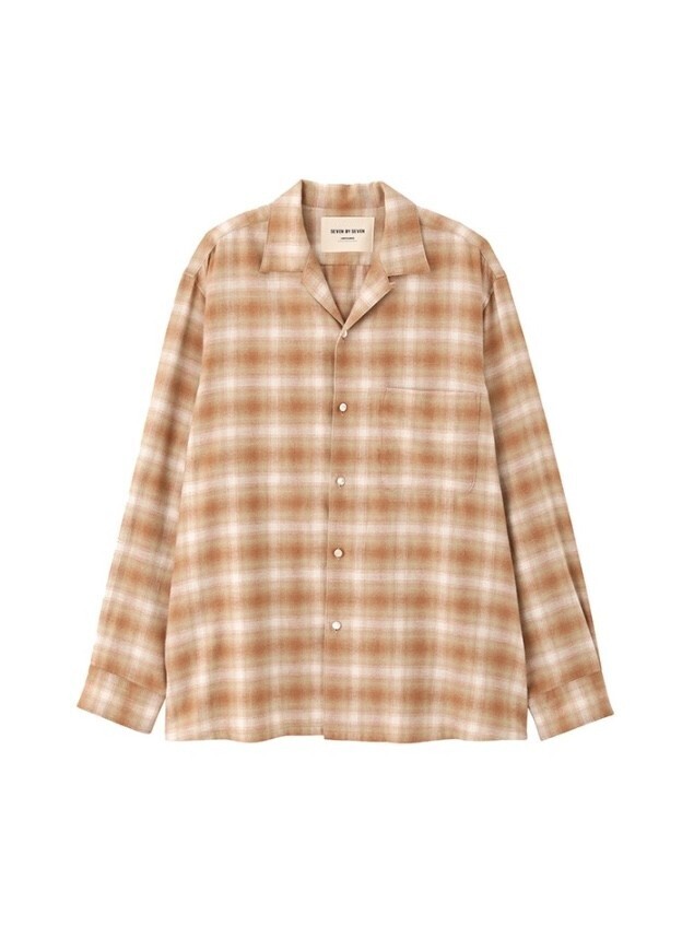 オンブレチェックオープンカラーシャツ -無染色オーガニックコットン