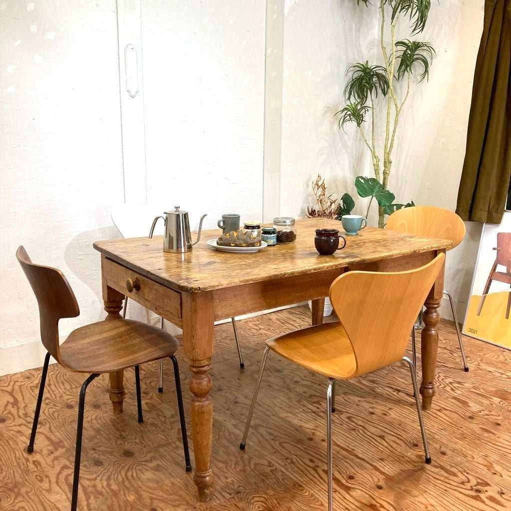 英国アンティーク オールドパイン ダイニングテーブル 作業台 小さめ