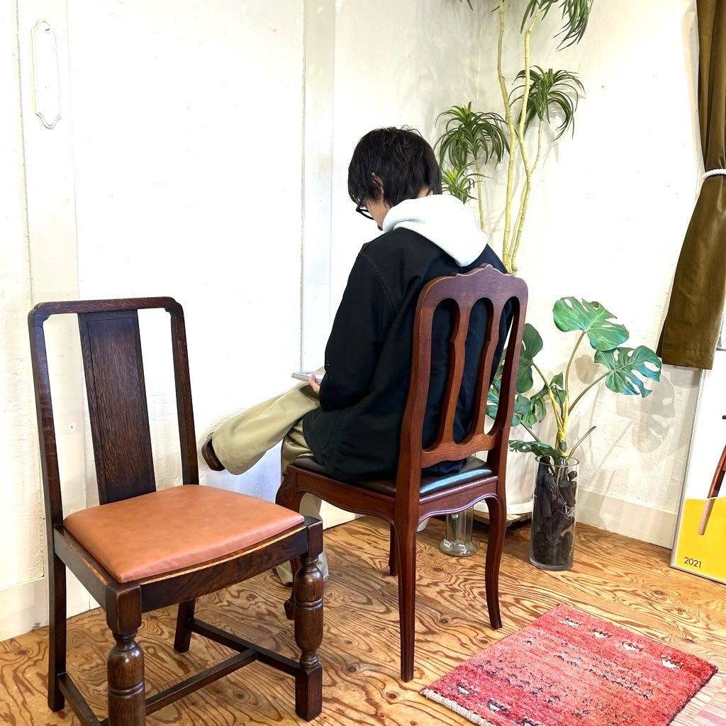 フランスアンティーク ダイニングチェア 猫脚 中古 革 厳か 古家具