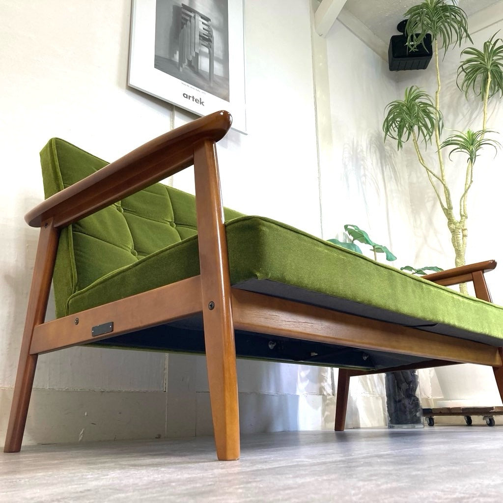 カリモク60 Kチェア 2シーターソファ モケットグリーン 中古 緑 レトロ