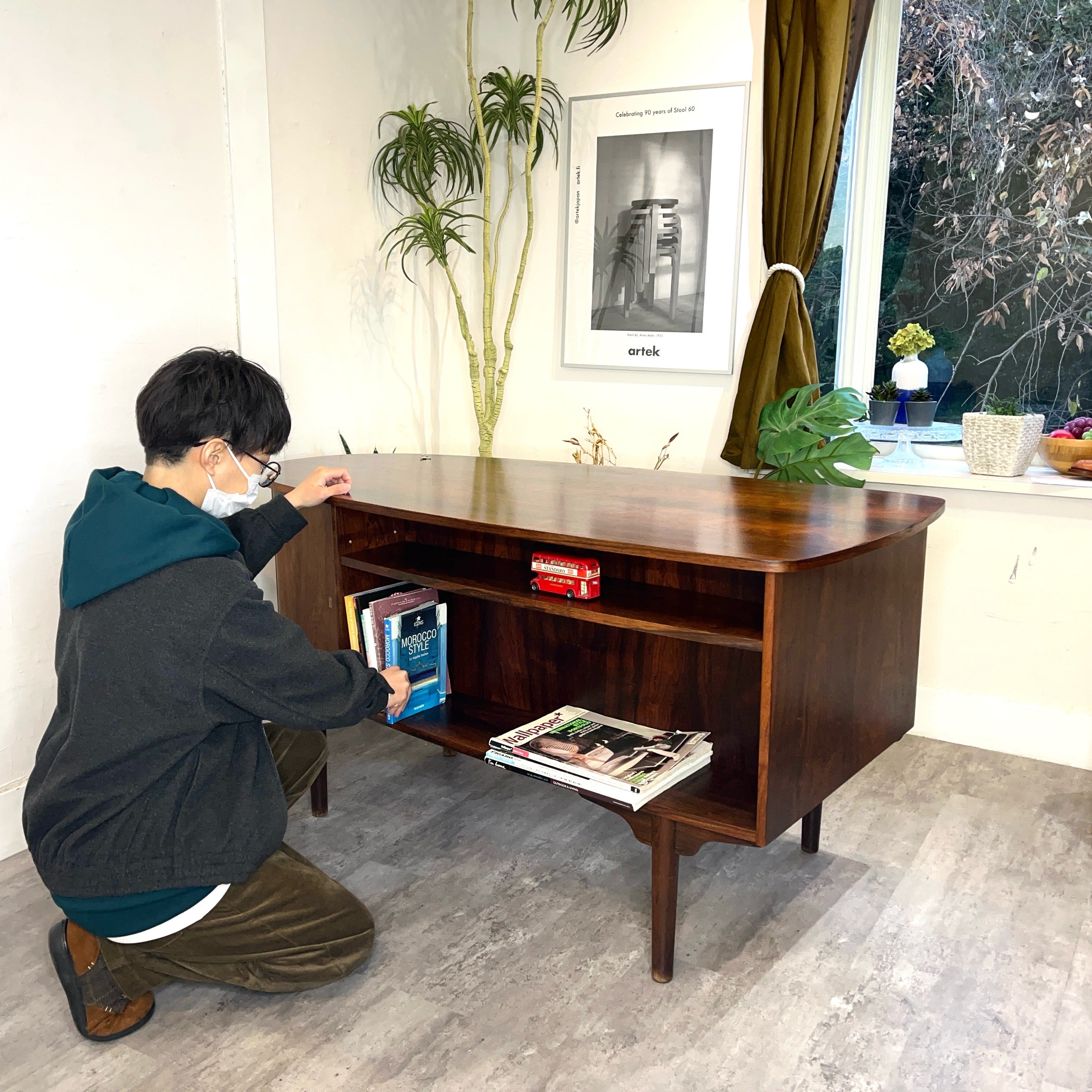 キドニーデスク 両袖デスク ローズウッド デンマーク 北欧 机 引出し