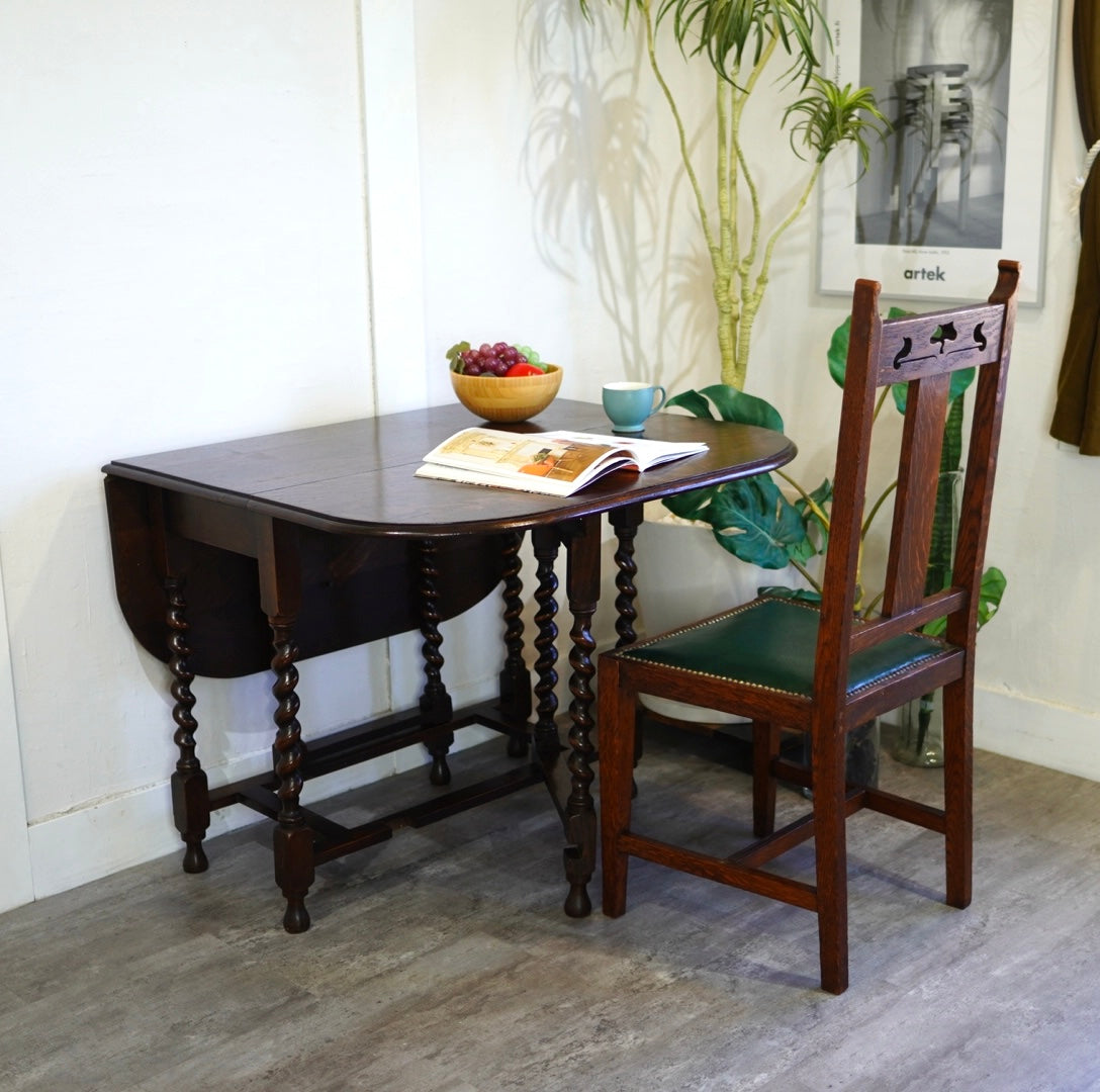 英国アンティーク ゲートレッグテーブル ツイストレッグ 伸長式 中古