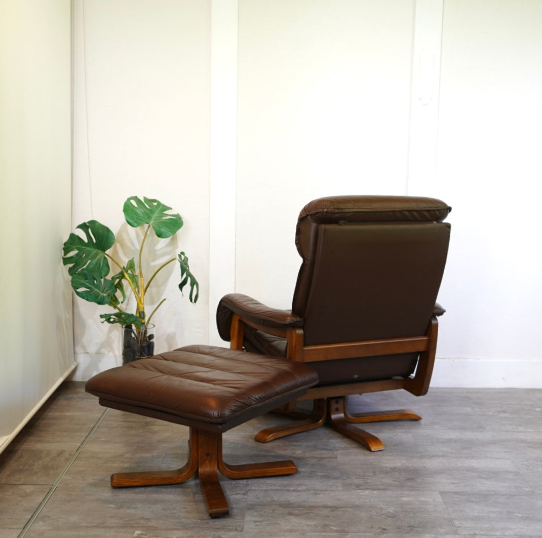 冨士ファニチア パーソナルチェア オットマン付 本革 ヴィンテージ