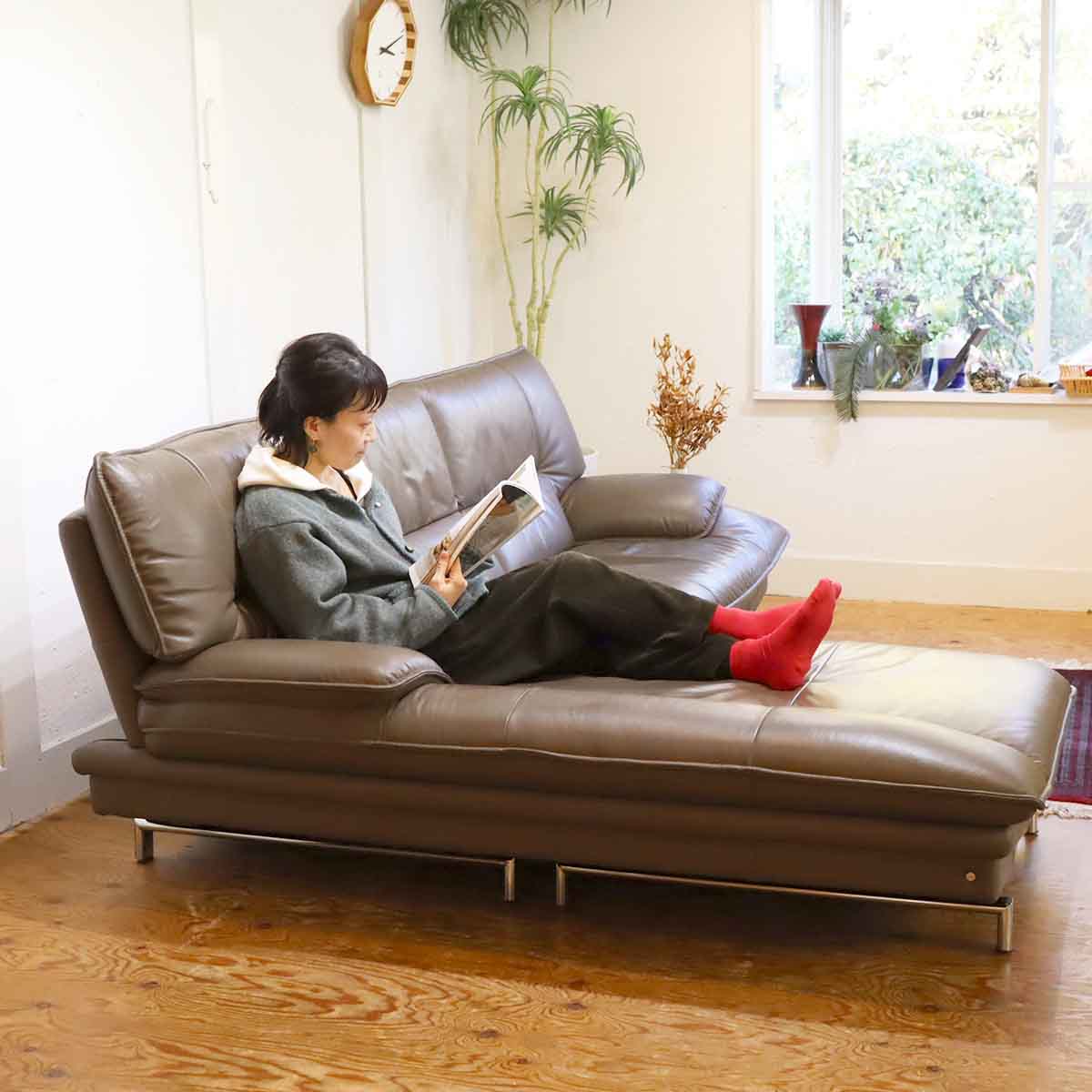 ロレンツォ / LORENZO カウチソファ 3シーター ローソファ 本革