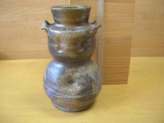 備前焼、花瓶、よう変、柴岡正志作。 備前焼、花瓶、よう変、柴岡正志