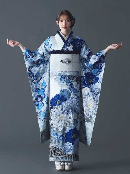 正絹振袖レンタルセット 蒼百花(青)【和風館ICHI】